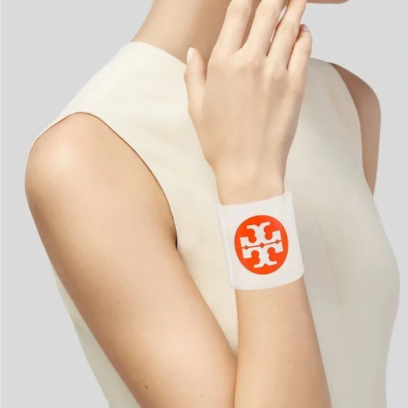 Tory Burch LUCITE CUFF BRACELET ORANGE LOGO - Picture 1 of 7